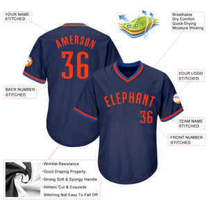 Custom Navy Orange-Blue Authentic Throwback Rib-Knit Baseball Jersey Shirt