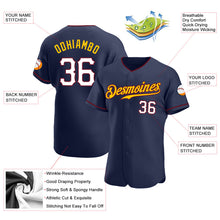 Load image into Gallery viewer, Custom Navy White-Gold Authentic Baseball Jersey
