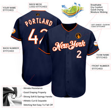 Load image into Gallery viewer, Custom Navy White-Orange Authentic Baseball Jersey
