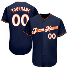 Load image into Gallery viewer, Custom Navy White-Orange Authentic Baseball Jersey
