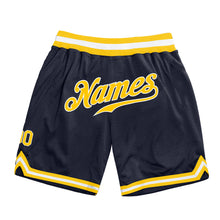 Load image into Gallery viewer, Custom Navy Gold-White Authentic Throwback Basketball Shorts
