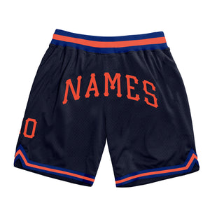 Custom Navy Orange-Royal Authentic Throwback Basketball Shorts