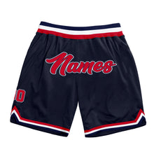 Load image into Gallery viewer, Custom Navy Red-White Authentic Throwback Basketball Shorts
