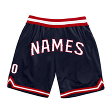 Load image into Gallery viewer, Custom Navy White-Red Authentic Throwback Basketball Shorts
