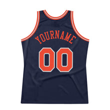 Load image into Gallery viewer, Custom Navy Orange-Silver Gray Authentic Throwback Basketball Jersey
