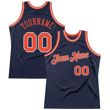 Custom Navy Orange-Silver Gray Authentic Throwback Basketball Jersey
