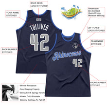 Load image into Gallery viewer, Custom Navy Silver Gray-Blue Authentic Throwback Basketball Jersey
