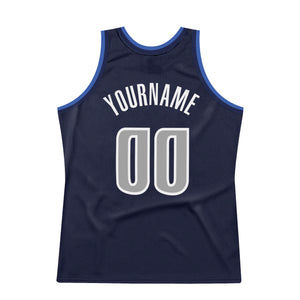 Custom Navy Silver Gray-Blue Authentic Throwback Basketball Jersey