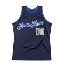Load image into Gallery viewer, Custom Navy Silver Gray-Blue Authentic Throwback Basketball Jersey

