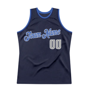 Custom Navy Silver Gray-Blue Authentic Throwback Basketball Jersey