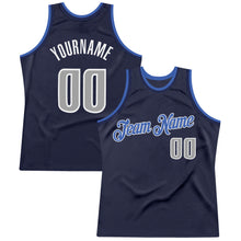 Load image into Gallery viewer, Custom Navy Silver Gray-Blue Authentic Throwback Basketball Jersey
