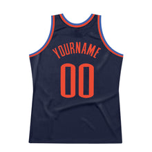 Load image into Gallery viewer, Custom Navy Orange-Blue Authentic Throwback Basketball Jersey
