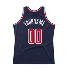 Load image into Gallery viewer, Custom Navy Red-White Authentic Throwback Basketball Jersey
