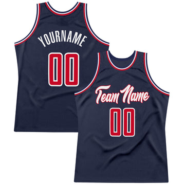 Custom Navy Red-White Authentic Throwback Basketball Jersey