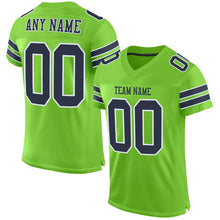 Load image into Gallery viewer, Custom Neon Green Navy-White Mesh Authentic Football Jersey
