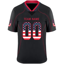 Load image into Gallery viewer, Custom Lights Out Black Scarlet-Navy USA Flag Fashion Football Jersey
