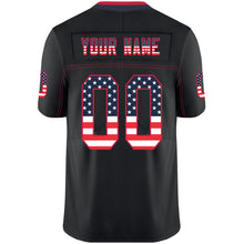 Load image into Gallery viewer, Custom Lights Out Black Scarlet-Navy USA Flag Fashion Football Jersey
