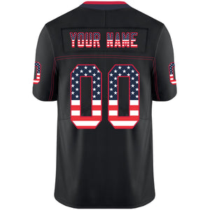 Custom Lights Out Black Scarlet-Navy USA Flag Fashion Football Jersey
