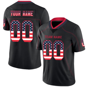 Custom Lights Out Black Scarlet-Navy USA Flag Fashion Football Jersey