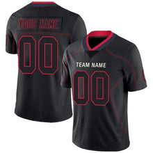 Load image into Gallery viewer, Custom Lights Out Black Scarlet-Navy Football Jersey
