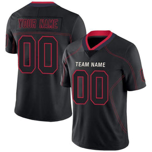 Custom Lights Out Black Scarlet-Navy Football Jersey