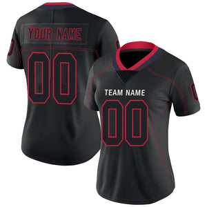 Custom Lights Out Black Scarlet-Navy Football Jersey