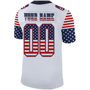 Custom White Navy-Scarlet USA Flag Fashion Football Jersey