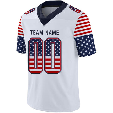 Custom White Navy-Scarlet USA Flag Fashion Football Jersey