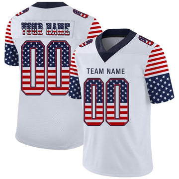 Custom White Navy-Scarlet USA Flag Fashion Football Jersey