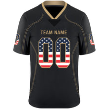 Load image into Gallery viewer, Custom Lights Out Black Vegas Gold-Navy USA Flag Fashion Football Jersey
