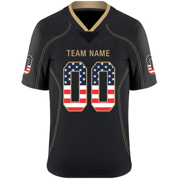 Custom Lights Out Black Vegas Gold-Navy USA Flag Fashion Football Jersey