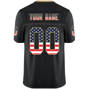 Custom Lights Out Black Vegas Gold-Navy USA Flag Fashion Football Jersey