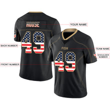 Load image into Gallery viewer, Custom Lights Out Black Vegas Gold-Navy USA Flag Fashion Football Jersey
