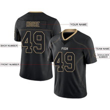 Load image into Gallery viewer, Custom Lights Out Black Vegas Gold-White Football Jersey
