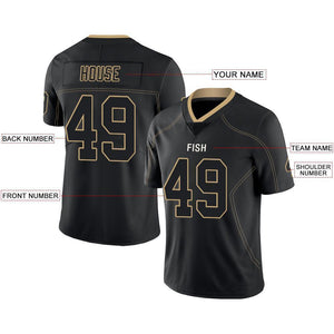 Custom Lights Out Black Vegas Gold-White Football Jersey