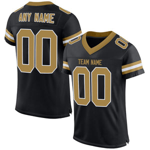 Custom Black Old Gold-White Mesh Authentic Football Jersey