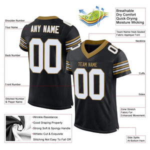 Custom Black White-Old Gold Mesh Authentic Football Jersey