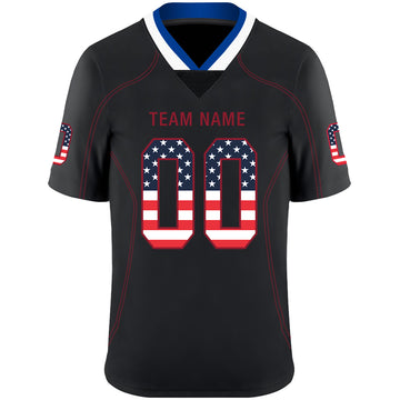 Custom Lights Out Black Scarlet-Royal USA Flag Fashion Football Jersey