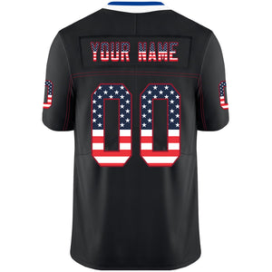 Custom Lights Out Black Scarlet-Royal USA Flag Fashion Football Jersey