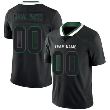 Custom Lights Out Black Gotham Green-White Football Jersey