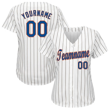 Custom White Royal Strip Royal-Orange Baseball Jersey