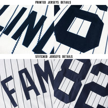 Load image into Gallery viewer, Custom White Navy Strip Navy Baseball Jersey
