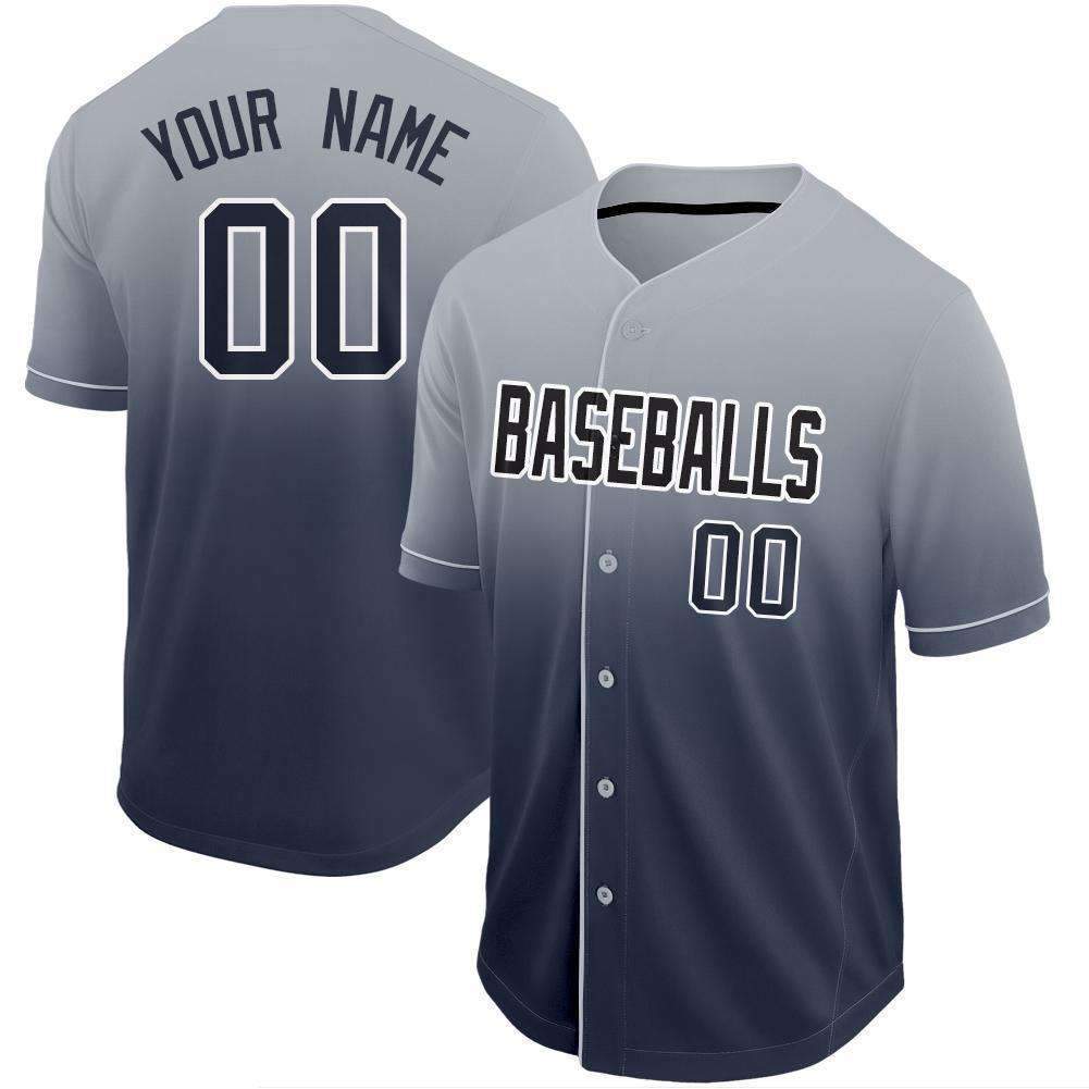 Custom Navy Gray-White Fade Baseball Jersey
