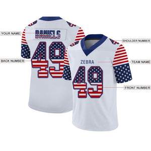 Custom White Royal-Scarlet USA Flag Fashion Football Jersey