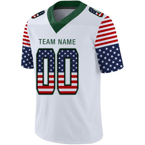 Custom White Gotham Green-Black USA Flag Fashion Football Jersey