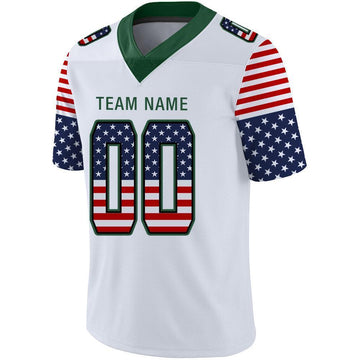 Custom White Gotham Green-Black USA Flag Fashion Football Jersey