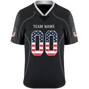 Custom Lights Out Black Silver-Navy USA Flag Fashion Football Jersey