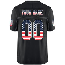 Load image into Gallery viewer, Custom Lights Out Black Silver-Navy USA Flag Fashion Football Jersey
