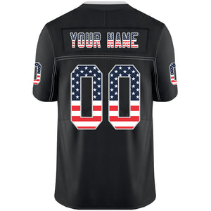 Custom Lights Out Black Silver-Navy USA Flag Fashion Football Jersey