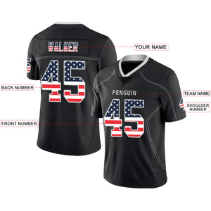 Custom Lights Out Black Silver-Navy USA Flag Fashion Football Jersey